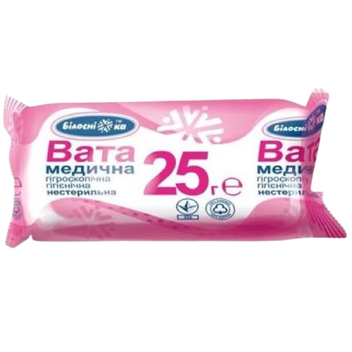Вата медична гігієнічна нестерильна ТМ "Білосніжка", рулон 25 г